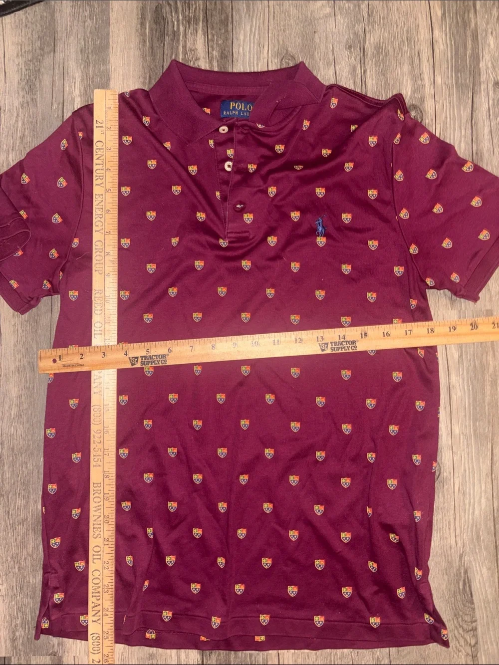 Polo Ralph Lauren Shirt Mens Medium Crest Logo 1/4 Button Burgundy